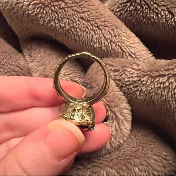 SZ 7 | Heidi Daus Vintage Gold, Teal, & Blue Oval-Cut Crystal Diamond Ring - Picture 7 of 11